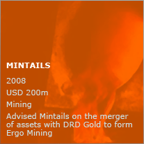Advised Mintails on the merger of assets with DRD Gold to form Ergo Mining